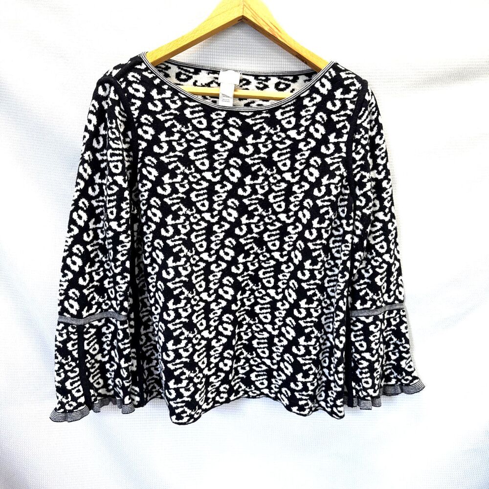 Chico's Black White Three Quarter Flare Sleeve Reversible Sweater - 1 (M 10-12)